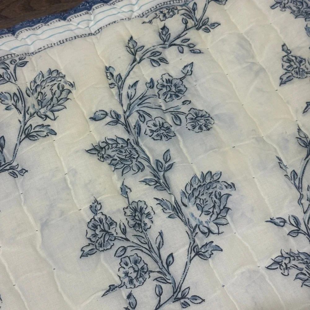 Pottery Barn Quilted Pillow Shams Standard Blue Botanical Cottage Shabby Chic‎
